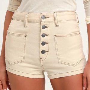Free People/We The Free Bridgette Cream High-Rise Contrast Stitch Denim Shorts